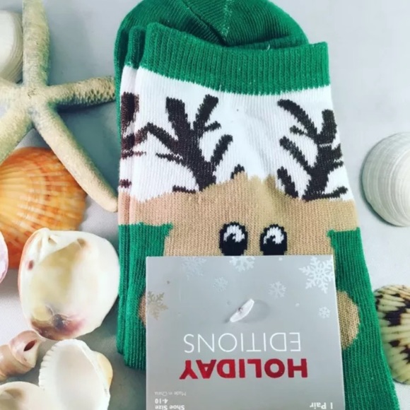 HOLIDAY Reindeer Printed Socks Women Ankle Novelty Gift Geek Chic Xmas Joe Boxer - Picture 3 of 4